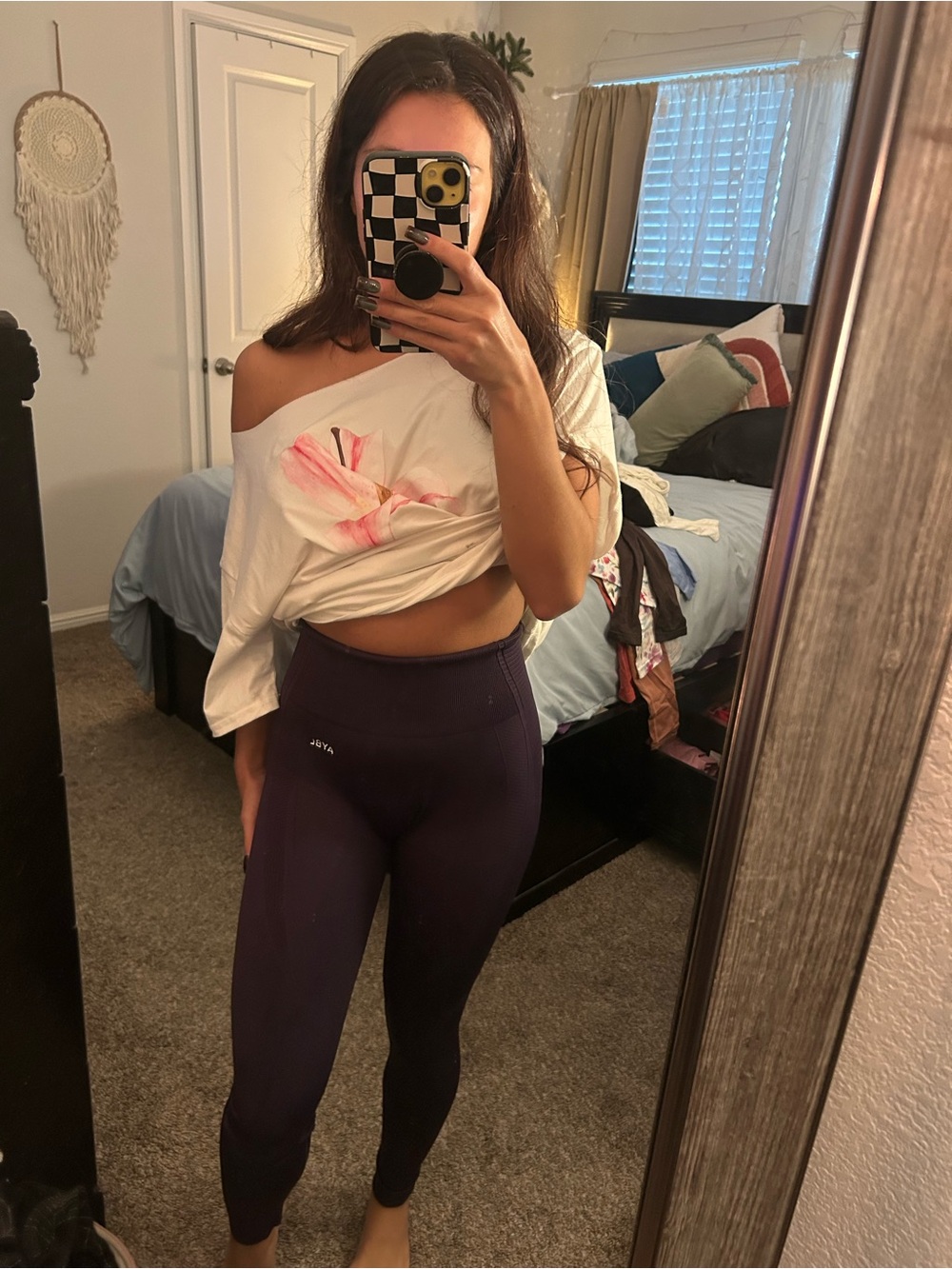Off-Shoulder White Crop Top with Pink Floral Accent
